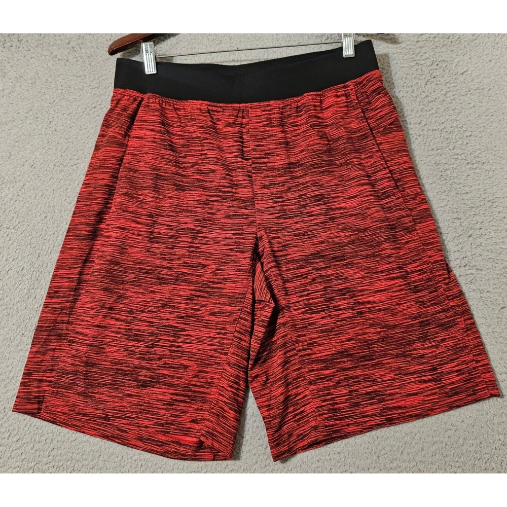 Lululemon Core Short Mens Large 11" Hidden Pocket Unlined‎ Black Red Heathered